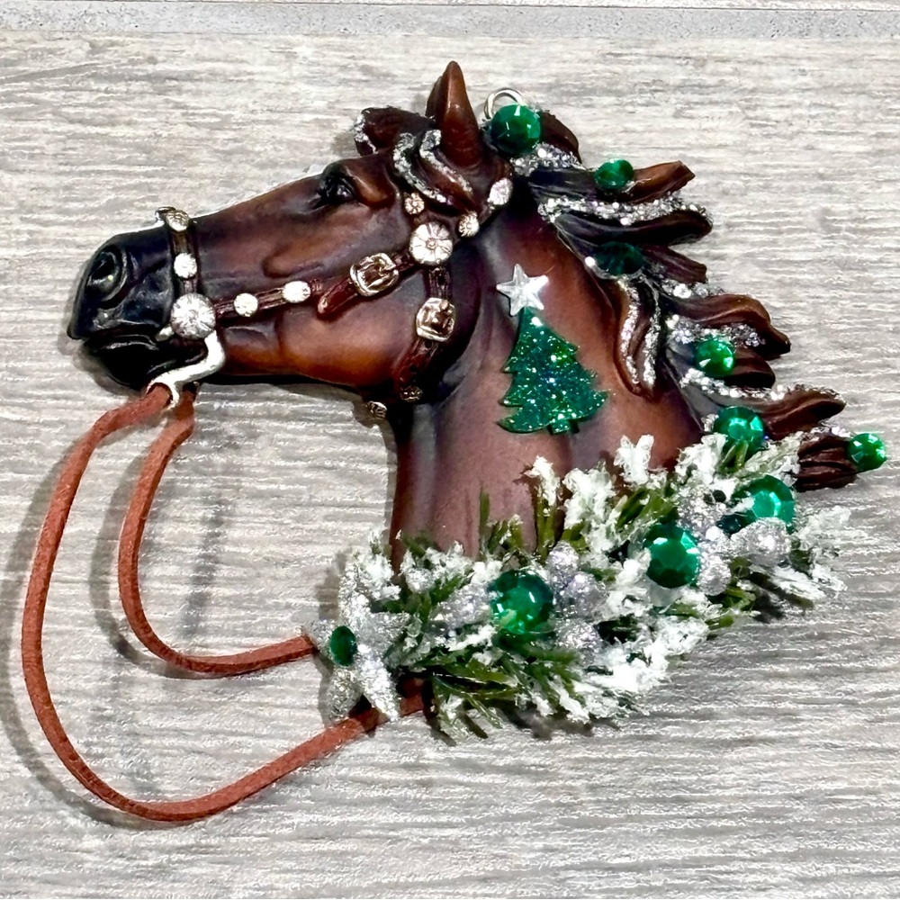 $25-$29 Holiday Horses: “Evergreen.” Decorated horse ornament